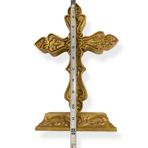 VTG Ornate Gold Heavy Cross Intricate Detailing Religious 12" Tall - Picture 4 of 7